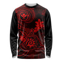 Hawaii Long Sleeve Shirt Shaka Tattoo Mix Polynesian Plumeria Red Version - Wonder Print Shop