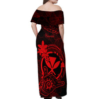 Hawaii Off Shoulder Maxi Dress Shaka Tattoo Mix Polynesian Plumeria Red Version - Wonder Print Shop