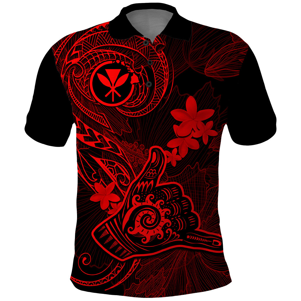 Hawaii Polo Shirt Shaka Tattoo Mix Polynesian Plumeria Red Version - Wonder Print Shop