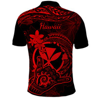 Hawaii Polo Shirt Shaka Tattoo Mix Polynesian Plumeria Red Version - Wonder Print Shop