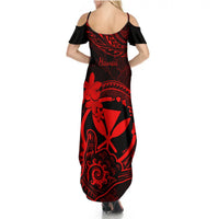 Hawaii Summer Maxi Dress Shaka Tattoo Mix Polynesian Plumeria Red Version - Wonder Print Shop