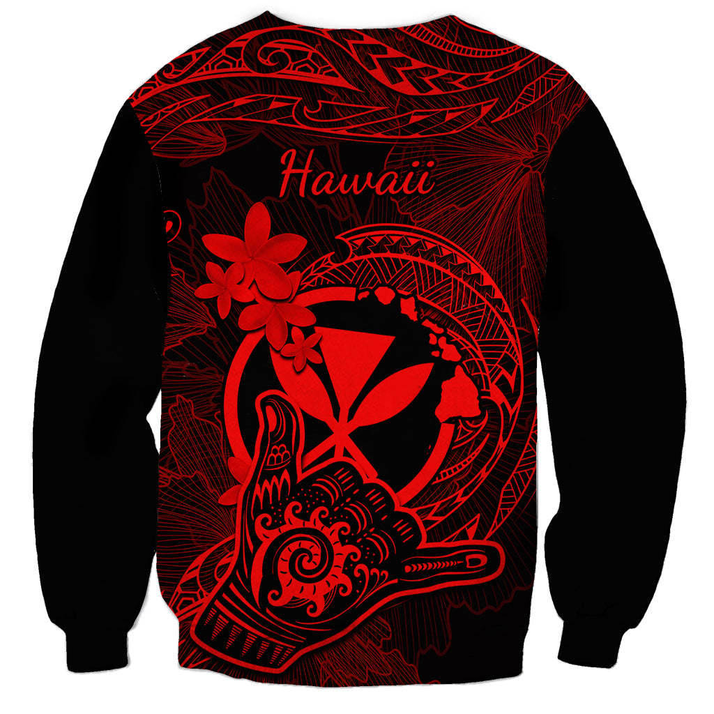 Hawaii Sweatshirt Shaka Tattoo Mix Polynesian Plumeria Red Version - Wonder Print Shop