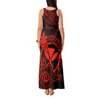 Hawaii Tank Maxi Dress Shaka Tattoo Mix Polynesian Plumeria Red Version - Wonder Print Shop