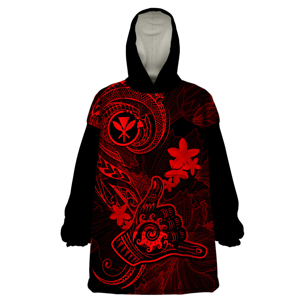 Hawaii Wearable Blanket Hoodie Shaka Tattoo Mix Polynesian Plumeria Red Version - Wonder Print Shop