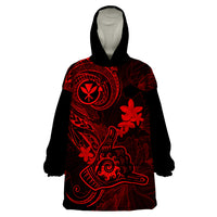Hawaii Wearable Blanket Hoodie Shaka Tattoo Mix Polynesian Plumeria Red Version - Wonder Print Shop