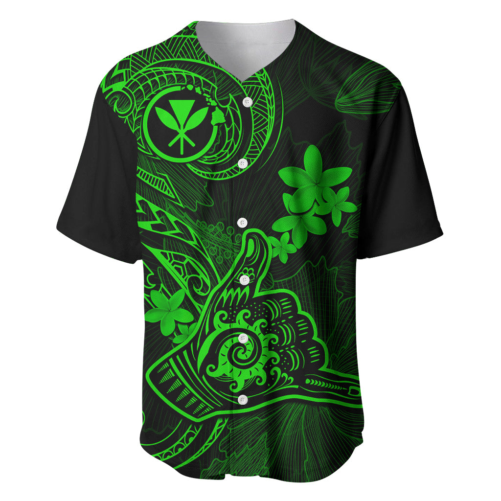 Hawaii Baseball Jersey Shaka Tattoo Mix Polynesian Plumeria Green Version - Wonder Print Shop