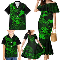Hawaii Family Matching Mermaid Dress and Hawaiian Shirt Shaka Tattoo Mix Polynesian Plumeria Green Version - Wonder Print Shop