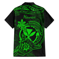 Hawaii Family Matching Off Shoulder Long Sleeve Dress and Hawaiian Shirt Shaka Tattoo Mix Polynesian Plumeria Green Version - Wonder Print Shop