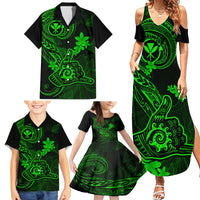 Hawaii Family Matching Summer Maxi Dress and Hawaiian Shirt Shaka Tattoo Mix Polynesian Plumeria Green Version - Wonder Print Shop