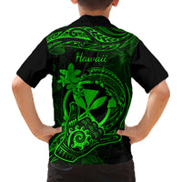 Hawaii Family Matching Summer Maxi Dress and Hawaiian Shirt Shaka Tattoo Mix Polynesian Plumeria Green Version - Wonder Print Shop