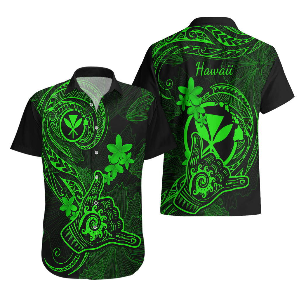 Hawaii Hawaiian Shirt Shaka Tattoo Mix Polynesian Plumeria Green Version - Wonder Print Shop