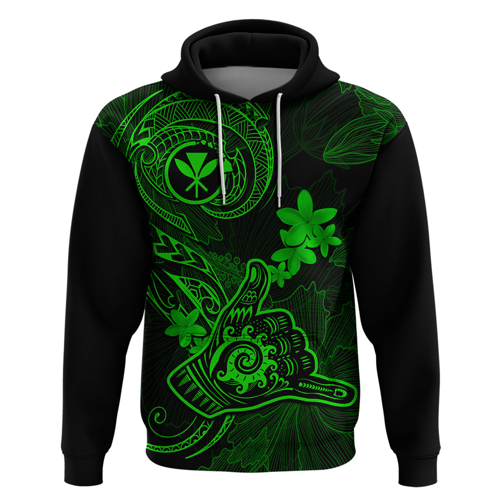 Hawaii Hoodie Shaka Tattoo Mix Polynesian Plumeria Green Version - Wonder Print Shop