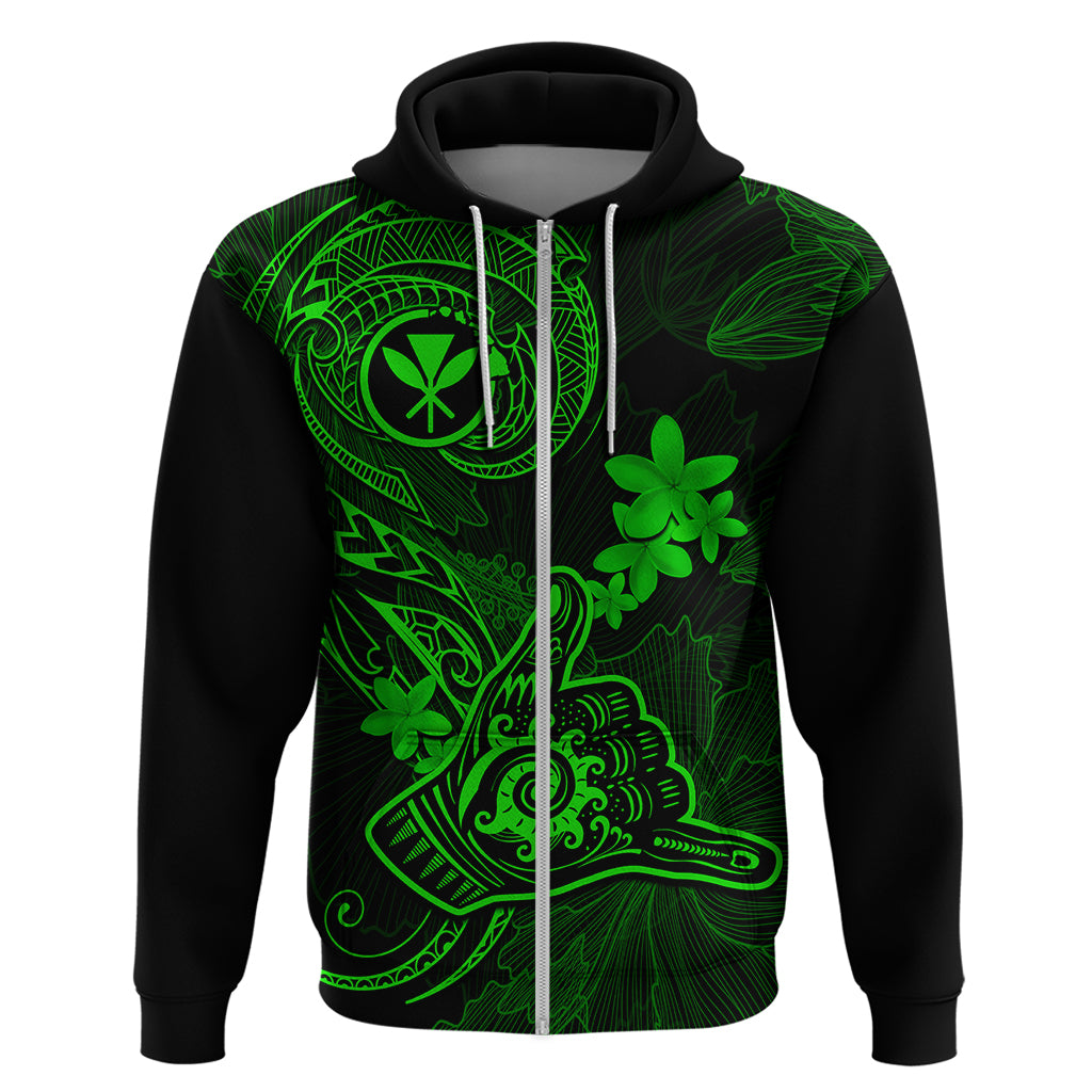 Hawaii Hoodie Shaka Tattoo Mix Polynesian Plumeria Green Version - Wonder Print Shop