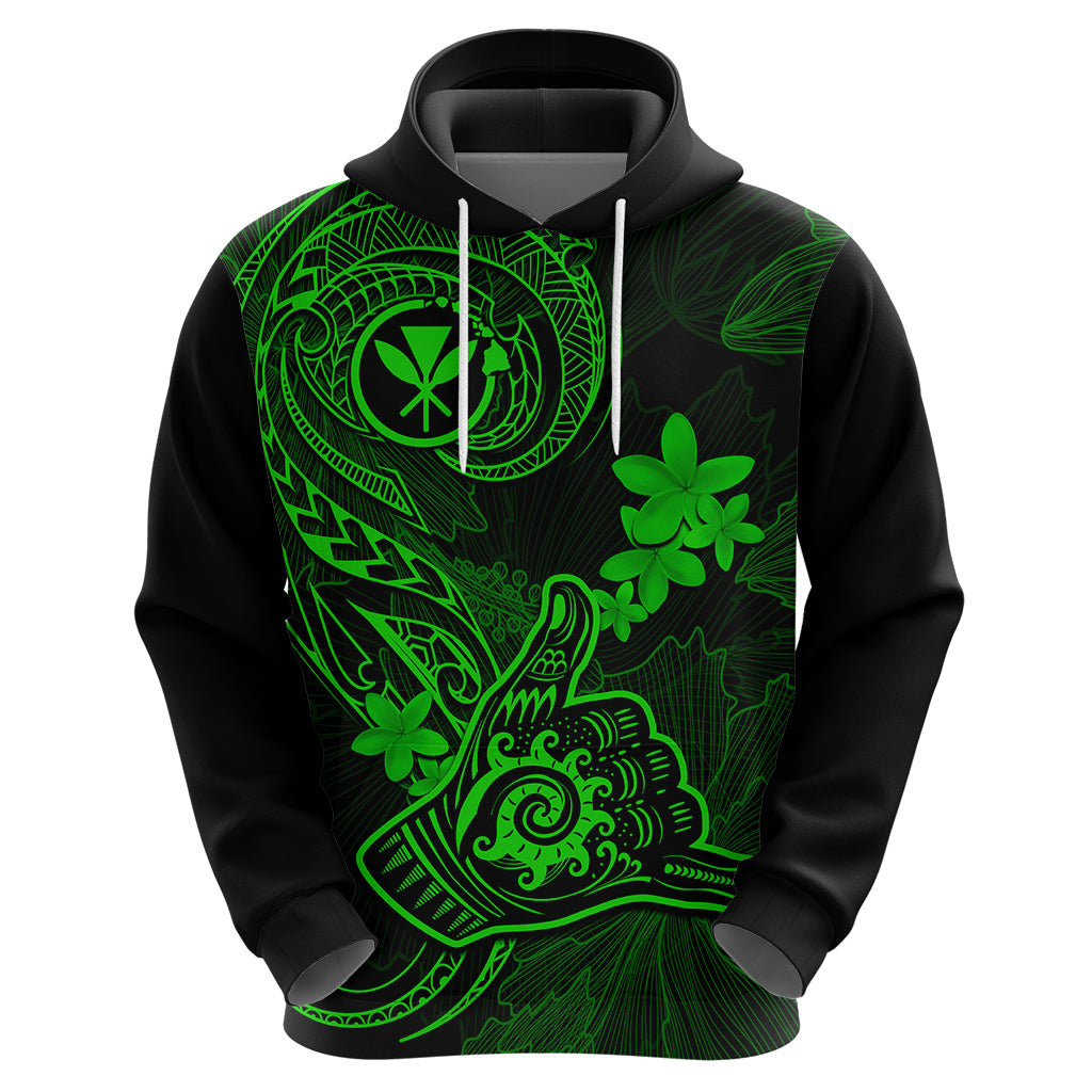 Hawaii Hoodie Shaka Tattoo Mix Polynesian Plumeria Green Version - Wonder Print Shop