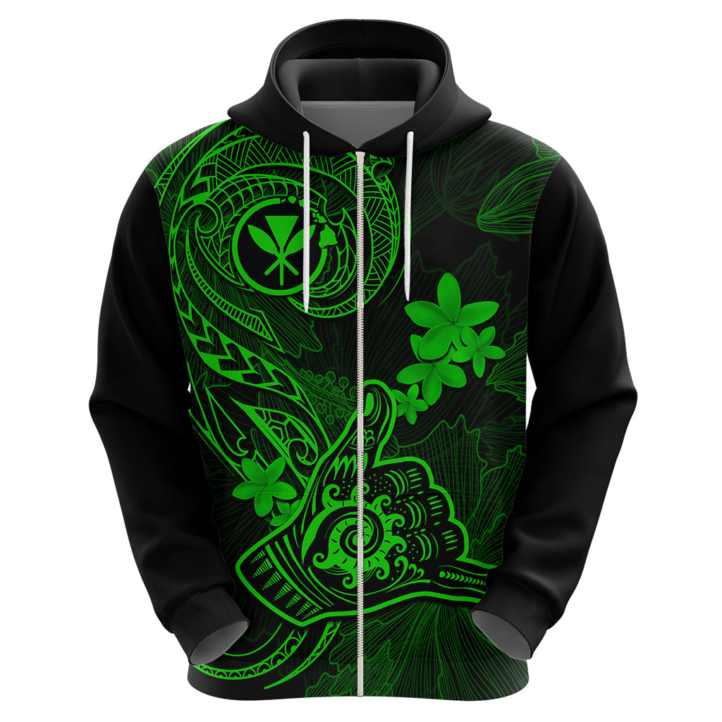 Hawaii Hoodie Shaka Tattoo Mix Polynesian Plumeria Green Version - Wonder Print Shop