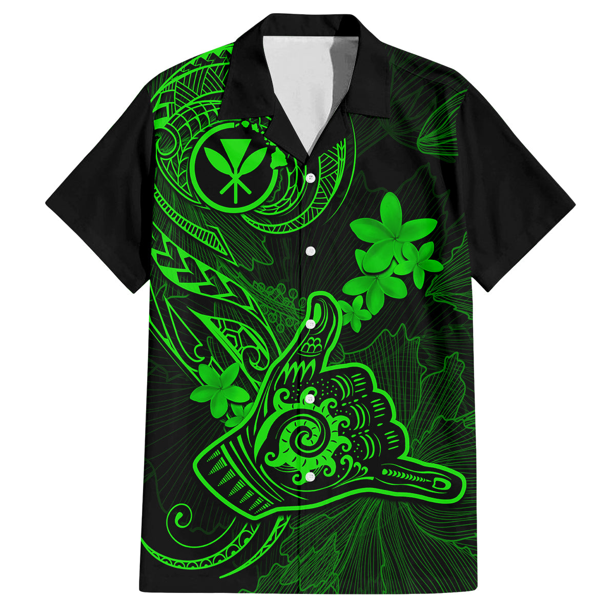 Hawaii Kid Hawaiian Shirt Shaka Tattoo Mix Polynesian Plumeria Green Version - Wonder Print Shop