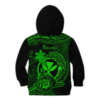 Hawaii Kid Hoodie Shaka Tattoo Mix Polynesian Plumeria Green Version - Wonder Print Shop