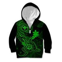 Hawaii Kid Hoodie Shaka Tattoo Mix Polynesian Plumeria Green Version - Wonder Print Shop