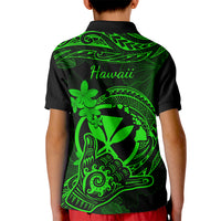 Hawaii Kid Polo Shirt Shaka Tattoo Mix Polynesian Plumeria Green Version - Wonder Print Shop