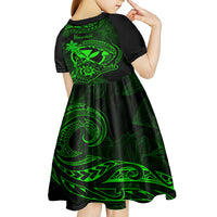 Hawaii Kid Short Sleeve Dress Shaka Tattoo Mix Polynesian Plumeria Green Version - Wonder Print Shop