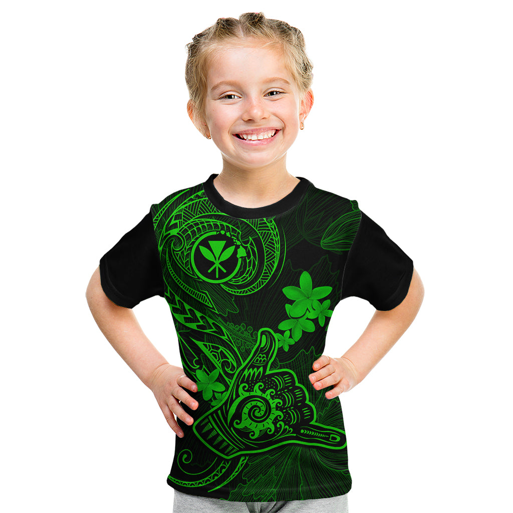 Hawaii Kid T Shirt Shaka Tattoo Mix Polynesian Plumeria Green Version - Wonder Print Shop