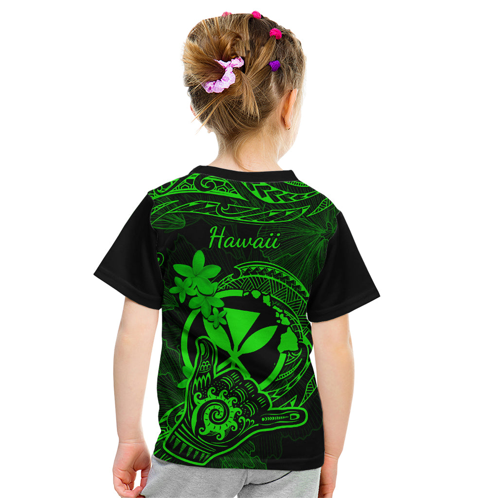 Hawaii Kid T Shirt Shaka Tattoo Mix Polynesian Plumeria Green Version - Wonder Print Shop