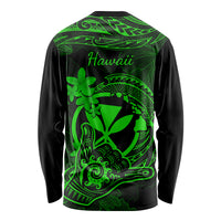 Hawaii Long Sleeve Shirt Shaka Tattoo Mix Polynesian Plumeria Green Version - Wonder Print Shop