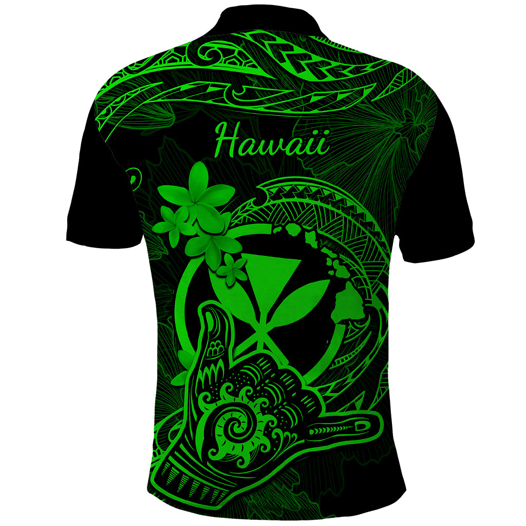 Hawaii Polo Shirt Shaka Tattoo Mix Polynesian Plumeria Green Version - Wonder Print Shop