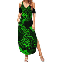 Hawaii Summer Maxi Dress Shaka Tattoo Mix Polynesian Plumeria Green Version - Wonder Print Shop
