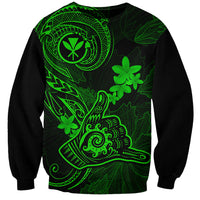Hawaii Sweatshirt Shaka Tattoo Mix Polynesian Plumeria Green Version - Wonder Print Shop