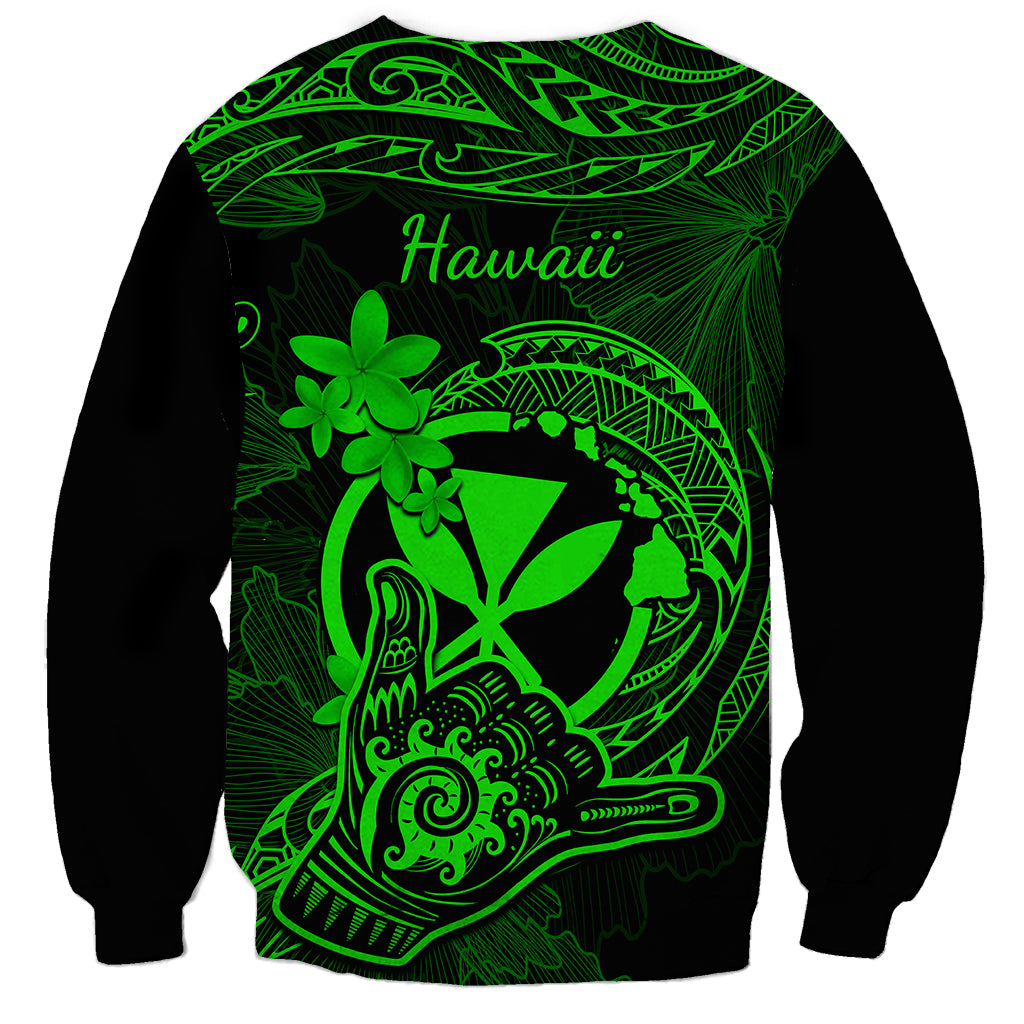 Hawaii Sweatshirt Shaka Tattoo Mix Polynesian Plumeria Green Version - Wonder Print Shop