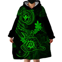 Hawaii Wearable Blanket Hoodie Shaka Tattoo Mix Polynesian Plumeria Green Version - Wonder Print Shop