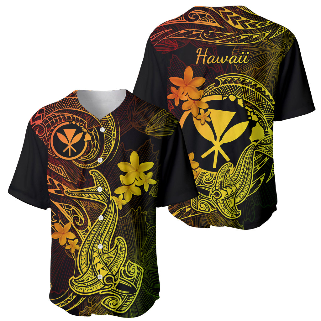 Hawaii Baseball Jersey Hammerhead Shark Tattoo Mix Polynesian Plumeria Reggae Version - Wonder Print Shop