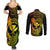 Hawaii Couples Matching Summer Maxi Dress and Long Sleeve Button Shirts Hammerhead Shark Tattoo Mix Polynesian Plumeria Reggae Version - Wonder Print Shop