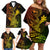Hawaii Family Matching Off Shoulder Short Dress and Hawaiian Shirt Hammerhead Shark Tattoo Mix Polynesian Plumeria Reggae Version - Wonder Print Shop