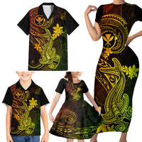 Hawaii Family Matching Short Sleeve Bodycon Dress and Hawaiian Shirt Hammerhead Shark Tattoo Mix Polynesian Plumeria Reggae Version - Wonder Print Shop