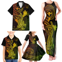 Hawaii Family Matching Tank Maxi Dress and Hawaiian Shirt Hammerhead Shark Tattoo Mix Polynesian Plumeria Reggae Version - Wonder Print Shop