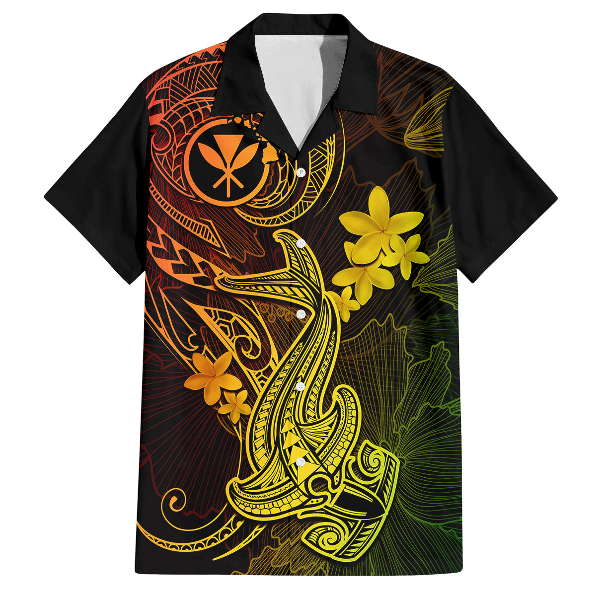 Hawaii Family Matching Tank Maxi Dress and Hawaiian Shirt Hammerhead Shark Tattoo Mix Polynesian Plumeria Reggae Version - Wonder Print Shop