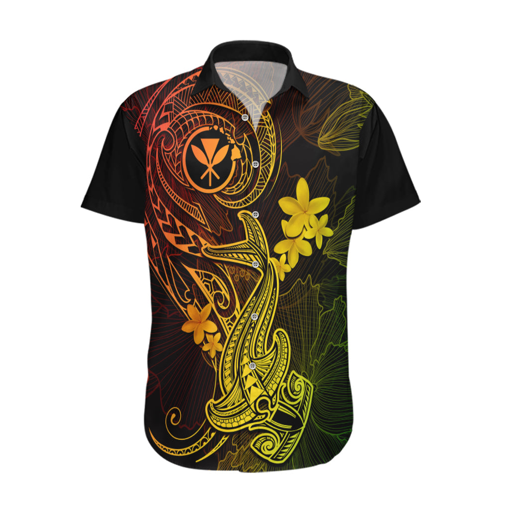 Hawaii Hawaiian Shirt Hammerhead Shark Tattoo Mix Polynesian Plumeria Reggae Version - Wonder Print Shop