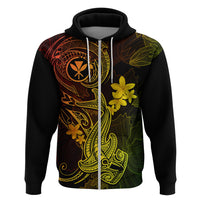 Hawaii Hoodie Hammerhead Shark Tattoo Mix Polynesian Plumeria Reggae Version - Wonder Print Shop