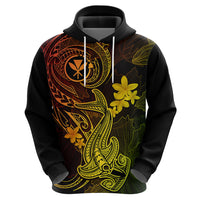Hawaii Hoodie Hammerhead Shark Tattoo Mix Polynesian Plumeria Reggae Version - Wonder Print Shop