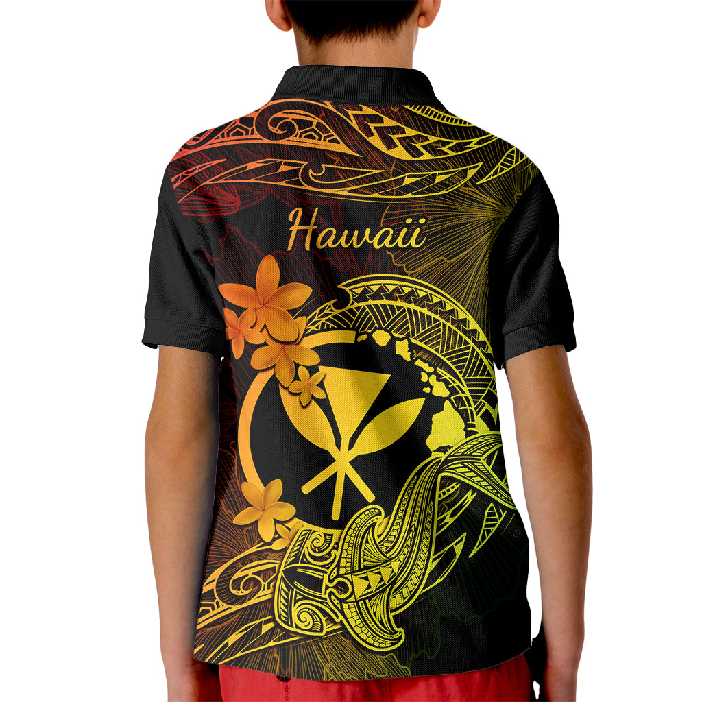 Hawaii Kid Polo Shirt Hammerhead Shark Tattoo Mix Polynesian Plumeria Reggae Version - Wonder Print Shop