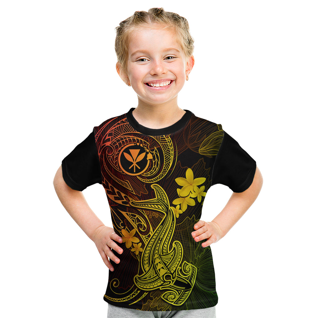 Hawaii Kid T Shirt Hammerhead Shark Tattoo Mix Polynesian Plumeria Reggae Version - Wonder Print Shop
