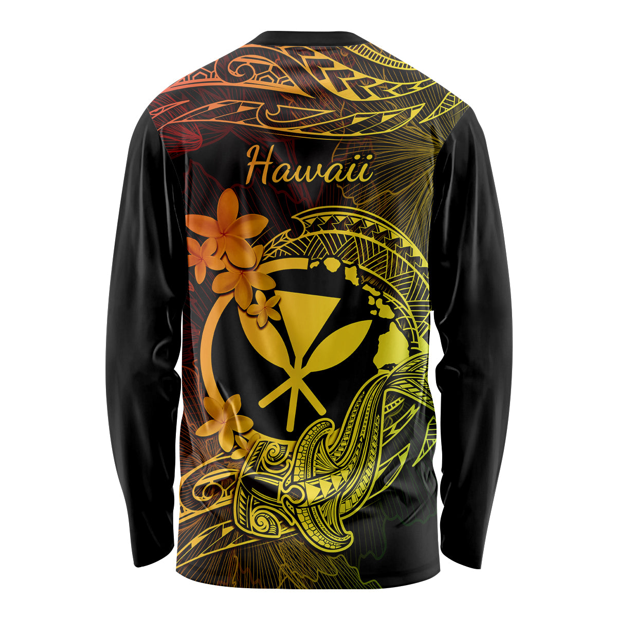 Hawaii Long Sleeve Shirt Hammerhead Shark Tattoo Mix Polynesian Plumeria Reggae Version - Wonder Print Shop
