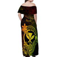 Hawaii Off Shoulder Maxi Dress Hammerhead Shark Tattoo Mix Polynesian Plumeria Reggae Version - Wonder Print Shop