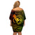 Hawaii Off Shoulder Short Dress Hammerhead Shark Tattoo Mix Polynesian Plumeria Reggae Version - Wonder Print Shop