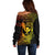 Hawaii Off Shoulder Sweater Hammerhead Shark Tattoo Mix Polynesian Plumeria Reggae Version - Wonder Print Shop