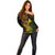 Hawaii Off Shoulder Sweater Hammerhead Shark Tattoo Mix Polynesian Plumeria Reggae Version - Wonder Print Shop
