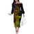 Hawaii Off The Shoulder Long Sleeve Dress Hammerhead Shark Tattoo Mix Polynesian Plumeria Reggae Version - Wonder Print Shop