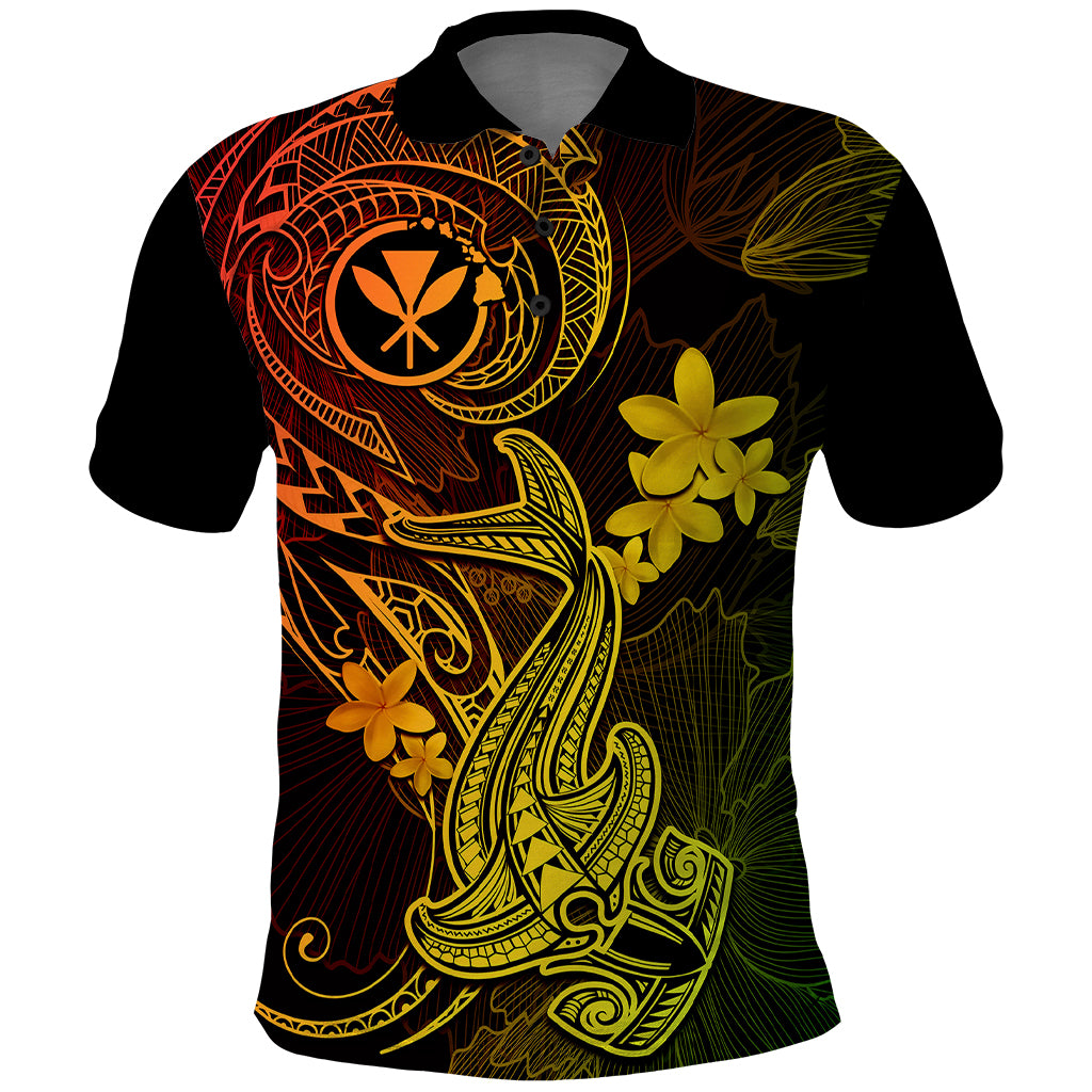 Hawaii Polo Shirt Hammerhead Shark Tattoo Mix Polynesian Plumeria Reggae Version - Wonder Print Shop